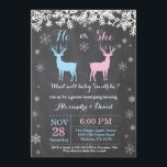 Winter Deer Gender Reveal Invitation<br><div class="desc">Winter Deer Gender Reveal Invitation. White Snowflake. He or She. Boy or Girl. Pink and Blue. Christmas Holiday Gingerbread Man. Chalkboard Background. Black and White. For further customization,  please click the "Customize it" button and use our design tool to modify this template.</div>