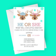Winter Deer Gender Reveal Invitation