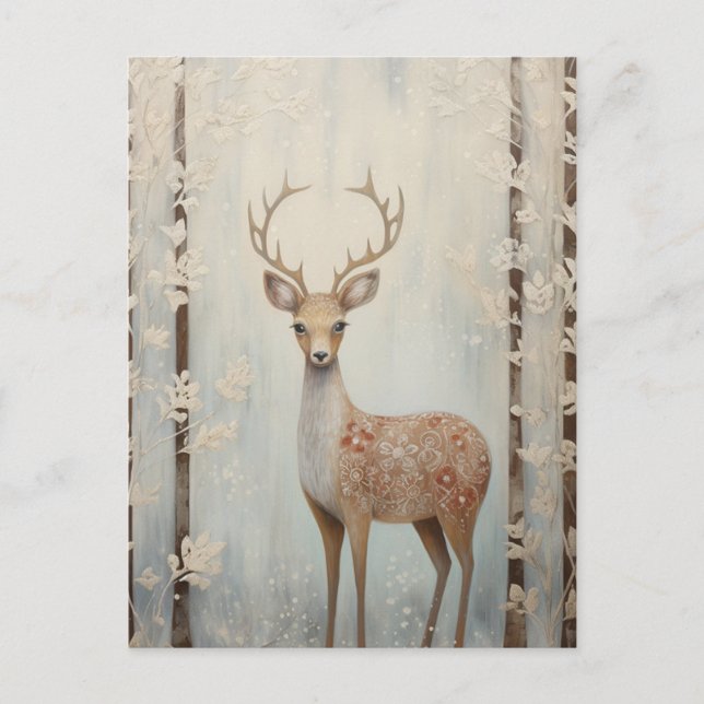 Winter Deer in Forest Postcard (Front)