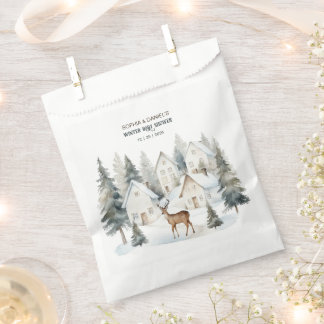 Winter Deer in Village Watercolor Baby Shower Favour Bag