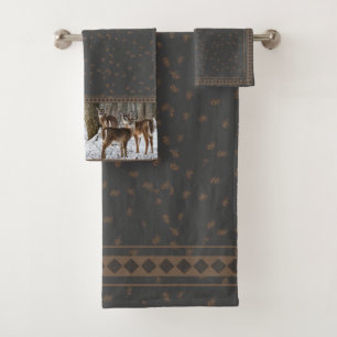 Winter Deer & Pine Cones Bath Towel Set