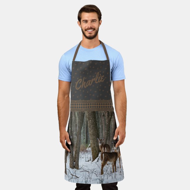 Winter Deer & Pinecones Apron (Worn)