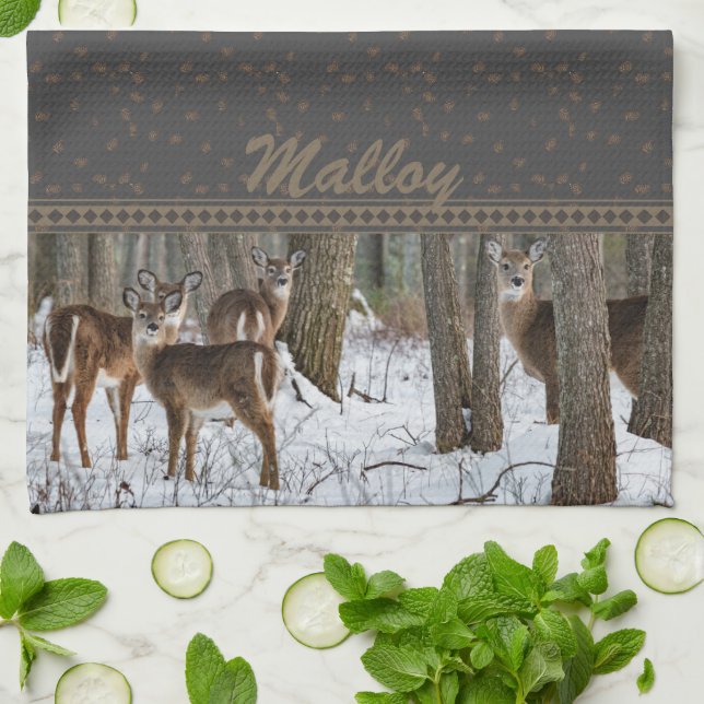 Winter Deer & Pinecones Kitchen Towel (Folded)