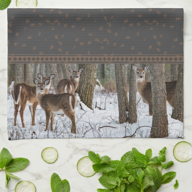 Winter Deer & Pinecones Kitchen Towel (Folded)