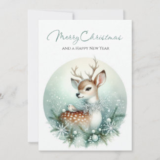 Winter Deer & Snowflake Collar Holiday Card