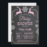 Winter Deer Snowflake Girl Baby Shower Invitation<br><div class="desc">Winter Deer Snowflake Girl Baby Shower Invitation. White and Pink Snowflake. Girl Baby Shower Invitation. Winter Holiday Baby Shower Invite. Chalkboard Background. Black and White. For further customization,  please click the "Customize it" button and use our design tool to modify this template.</div>