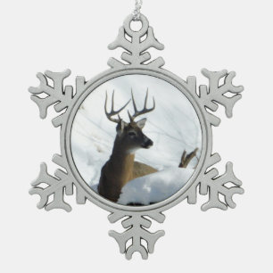 Winter Deer Snowflake Pewter Christmas Ornament