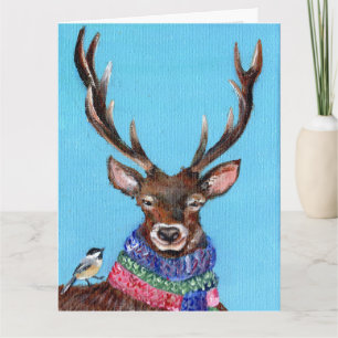 Winter Deer with Chickadee Card