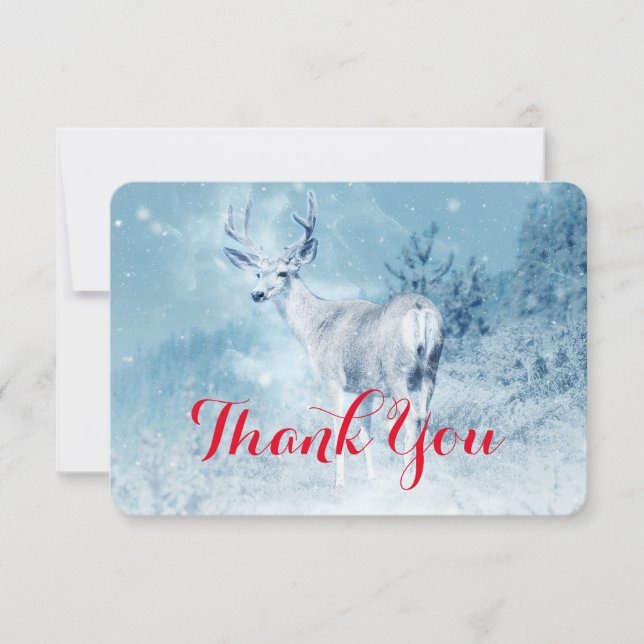 Winter Deer with Pine Trees Thank You (Front)