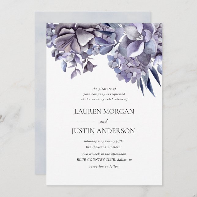 winter delicate hydrangea floral Wedding Invitation (Front/Back)