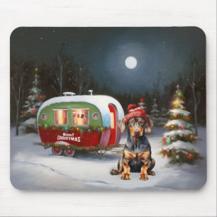 Winter Doberman Caravan Christmas Adventure Mouse Pad