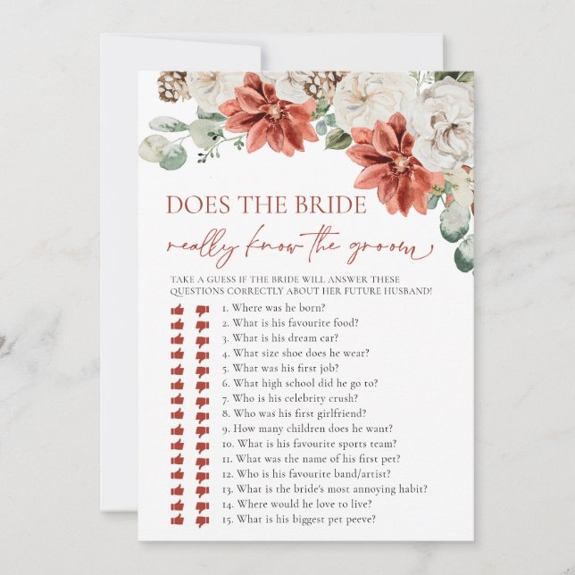 Winter Does the Bride really know the Groom Game Invitation (Front)