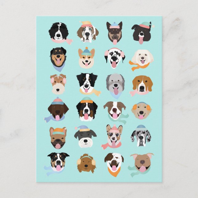 Winter Dog Faces  Holiday Postcard (Front)