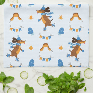 Winter Dogs Ice Skating - Kitchen Towel