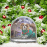 Winter Dog's Photo Christmas Snowglobe<br><div class="desc">Photo Snow Globe featuring your dog's favourite photo. Personalize it with his/her name and year. Change the text and personalize it as you prefer.</div>