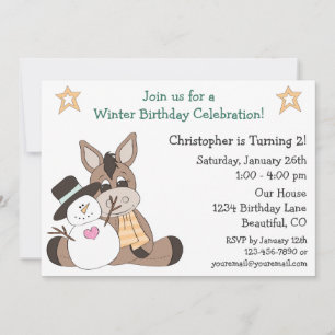 Winter Donkey Birthday Invitation for Boys