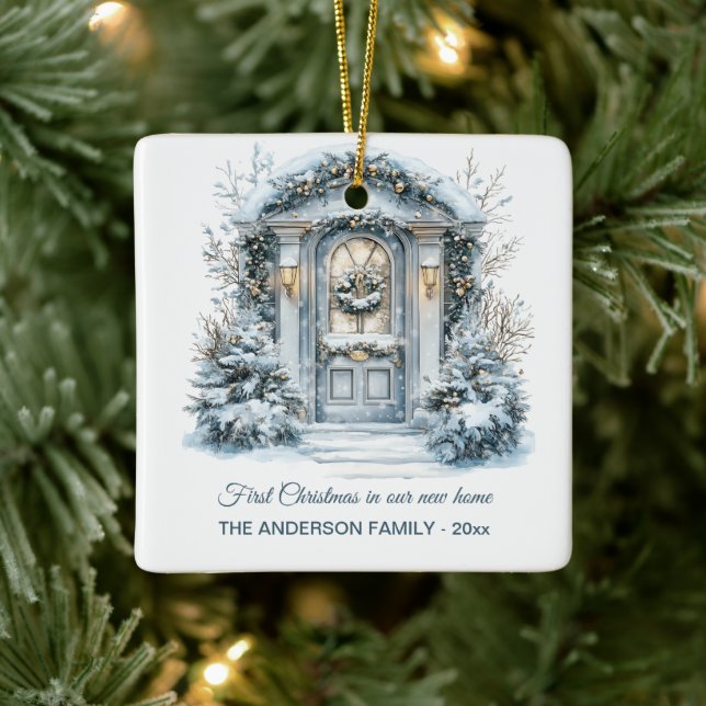 Winter Door Scene New Home Christmas Ceramic Ornament (Tree)