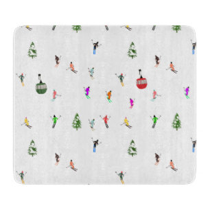 Winter Downhill Skiers Skiing Pattern Cutting Board
