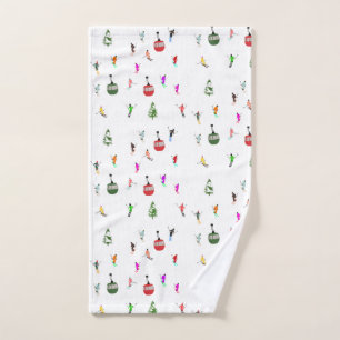 Winter Downhill Skiers Skiing Pattern Hand Towel