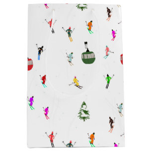 Winter Downhill Skiers Skiing Pattern Medium Gift Bag