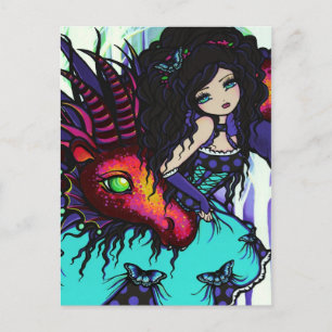 Winter Dragon Butterfly Ice Girl Art Postcard