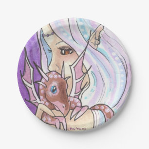 Winter Dragon + Nymph fantasy art Paper Plates