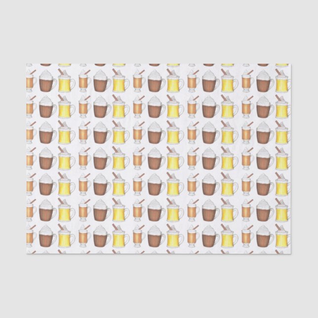 Winter Drinks Eggnog Hot Cocoa Rum Christmas Tissue Paper (Front)
