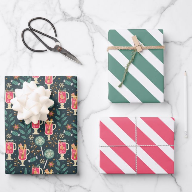 Winter Drinks Sweets Wrapping Paper Set of 3 (Front)