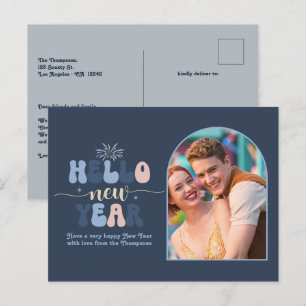 Winter Dusk New Year Retro Modern Blue Photo Holiday Postcard