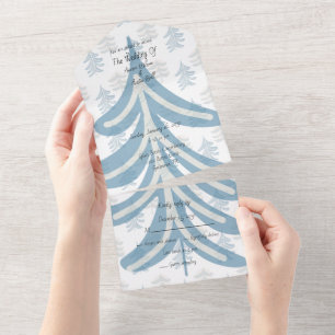 Winter Dusty Blue Floral Winter All In One  Invitation