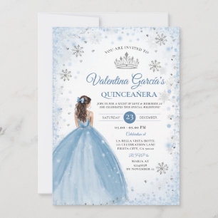 Winter Dusty Blue Quinceañera 15 Anos Snowflakes Invitation