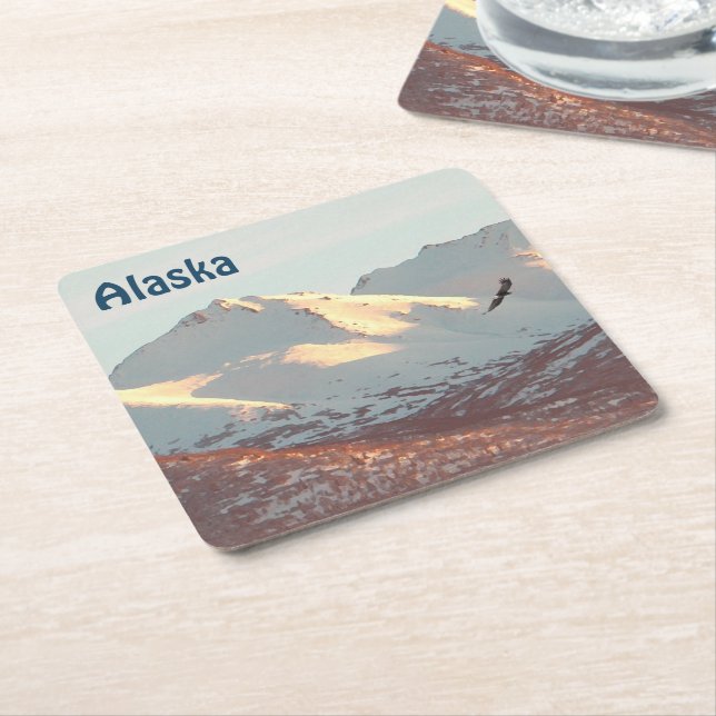 Winter Eagle Square Paper Coaster (Angled)