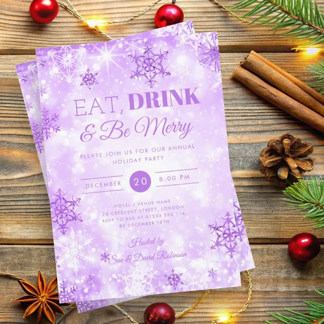 Winter "Eat & Drink" Purple Holiday Christmas  Invitation (Winter "Eat & Drink" Purple Holiday Christmas Invitation)