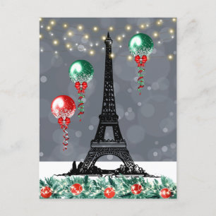 Winter Eiffel Tower, Christmas Balloons Nighttime Postcard