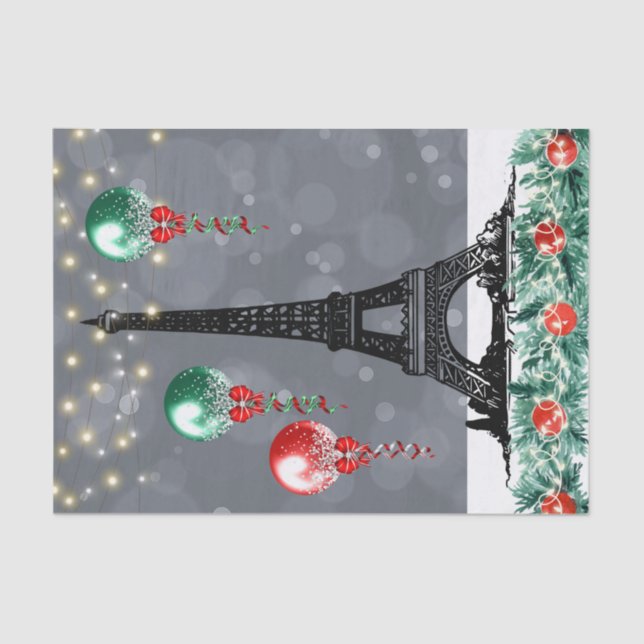 Winter Eiffel Tower, Christmas Balloons Nighttime Tissue Paper (Front)