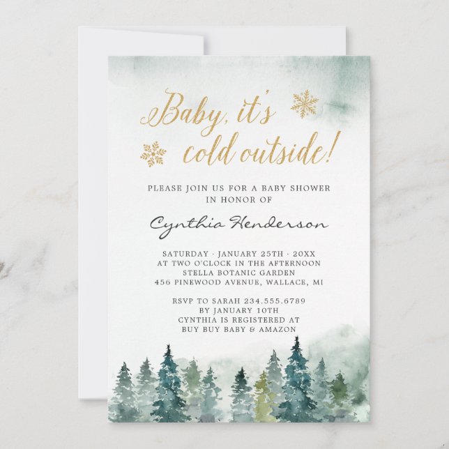 Winter Elegant Baby Shower Baby It's Cold Outside Invitation (Front)