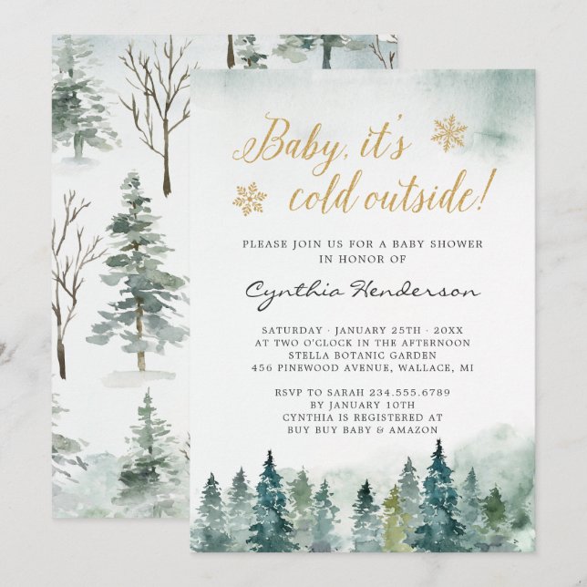 Winter Elegant Baby Shower Baby It's Cold Outside Invitation (Front/Back)