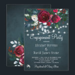 Winter elegant floral rustic engagement party invitation<br><div class="desc">Rustic elegant winter wngagement party stylish invitation template on a dark navy blue chalkboard featuring a beautiful burgundy wine and white peony roses bouquet with hunter green foliage, strings of white twinkle lights, and a chic typography script. Easy to personalize with your details! The invitation is suitable for elegant winter...</div>