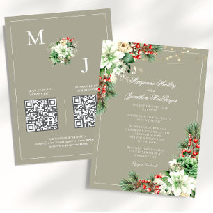 Winter Elegant Floral Script Wedding Invitation