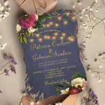 Winter elegant gold navy burgundy wedding invitation<br><div class="desc">A beautiful rustic traditional winter wedding invitation featuring peony flower bouquets of dark burgundy and ivory cream roses, strings of twinkle lights, golden leaves and foliage and a chic faux gold calligraphy script over a dark navy blue chalkboard background. The invite is suitable for winter rustic vintage elegant wedding ceremonies...</div>