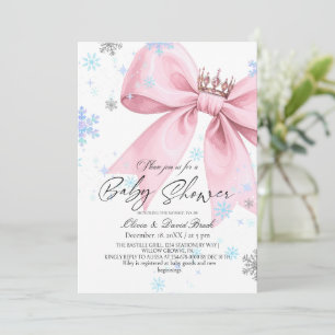 Winter Elegant Pink Bow Baby Shower Invitation
