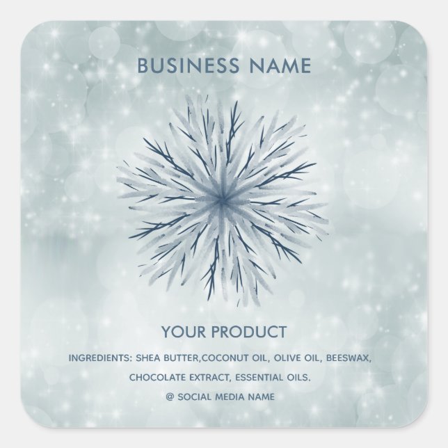 Winter elegant watercolor snowflake product square sticker (Front)