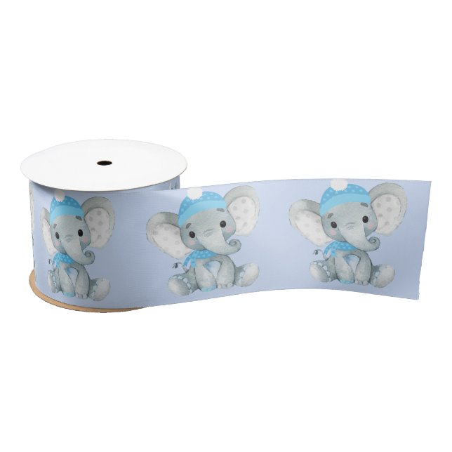Winter Elephant Blue boy Satin Ribbon Stool Bow (Spool)