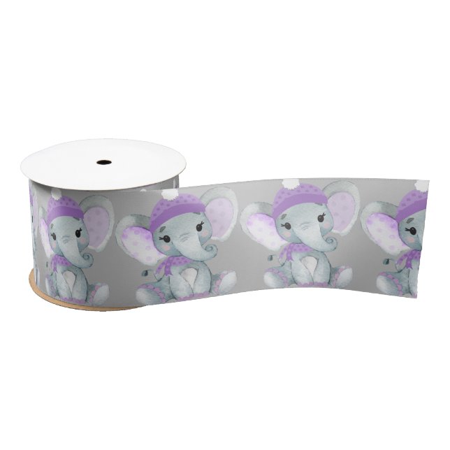 Winter Elephant purple girl Satin Ribbon Stool Bow (Spool)