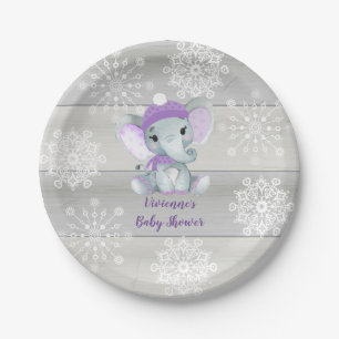 Winter Elephant purple Plate Baby Shower, Birthday