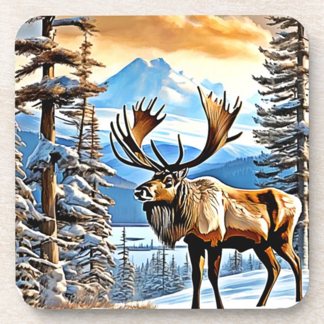 Winter Elk Majesty Design Coaster (Front)