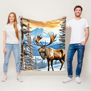 Winter Elk Majesty Design Fleece Blanket