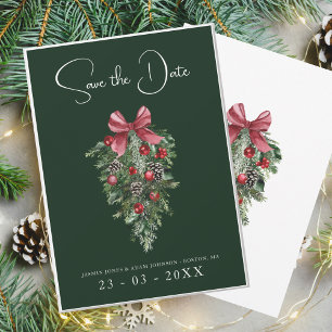 Winter Emerald Green Festive Christmas Wedding Save The Date