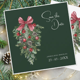 Winter Emerald Green Festive Christmas Wedding Save The Date