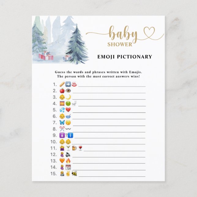 Winter Emoji picture game baby shower (Front)